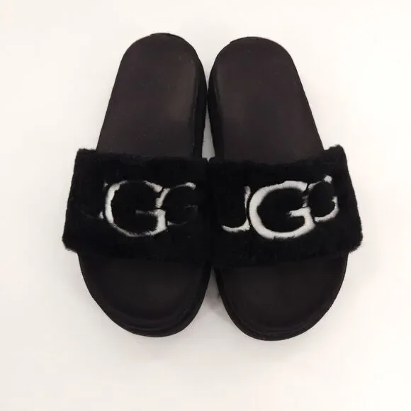 UGG LATON SHEEPSKIN FLUFF SLIDE  Shoes Women Size 7.5 Black 1111236 - Picture 4 of 10